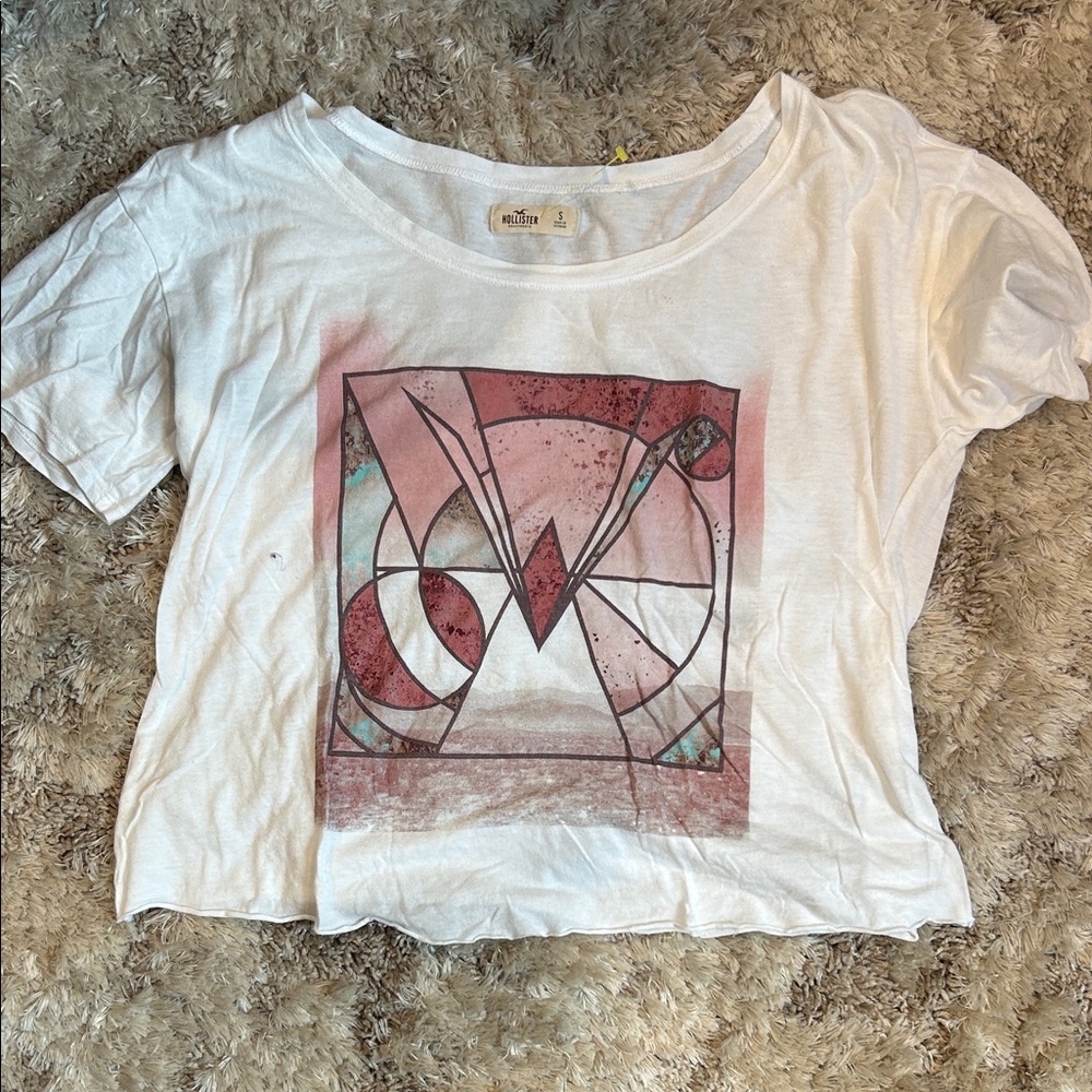 Hollister White Tee with Abstract Design